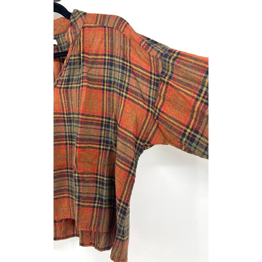 Madewell Plaid Flannel Split-Neck Pullover Blouse Size Large Rust Brown - Picture 5 of 10